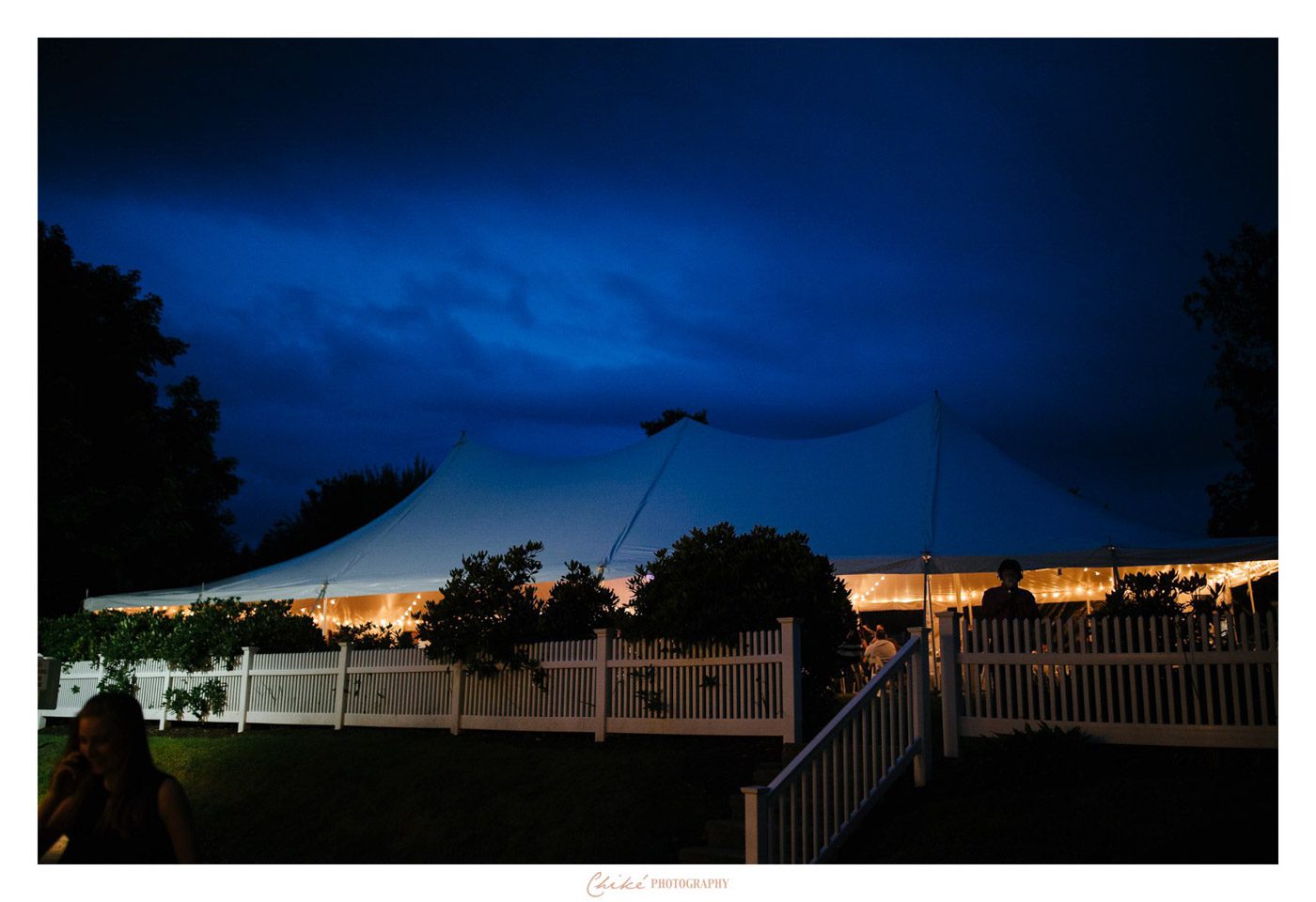 white tent light up for night reception